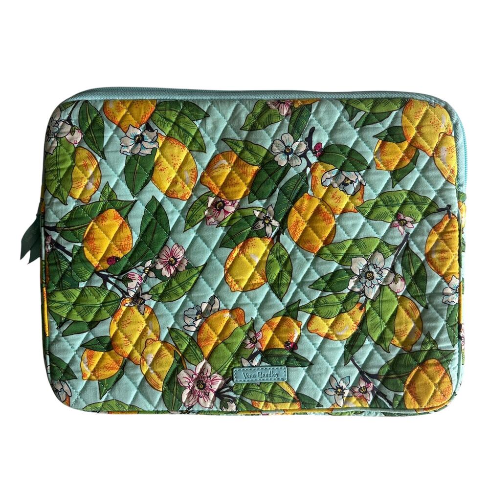 Vera Bradley Lemon Grove Laptop Sleeve Citrus Print Quilted Padded Case